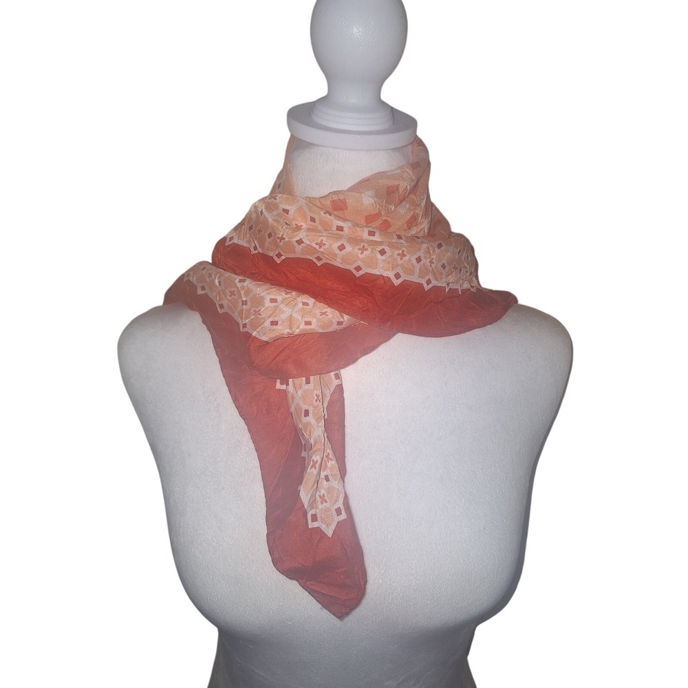 Vintage Orange & White Geometric Design Square Scarf 60s, 70s Whimsical Festival